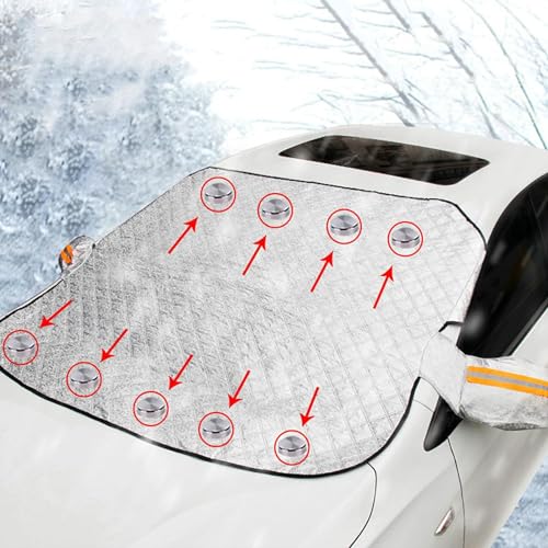 フロントガラス 凍結防止シート 車 フロントガラスカバー 車用凍結防止カバー 霜よけ 雪対策 9枚強力磁石内蔵 盗難防止 雪よけシート 四層構造 撥水 結露防止 落葉対策 軽自動車 SUV適用 四季適用 (M(145cm*113cm))