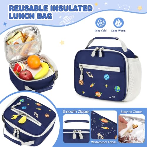 Image of DIGOBAY Backpack for Boys 6-8, 3PCS Embroidery Toddler Boys Backpack with Lunch Bag Pencil Case, 15.7 inch Kids School Bookbag for Preschool Kindergarten Elementary Daycare Backpacks, Navy Blue Planet