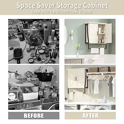 Mxarltr Bathroom Cabinet Wall Mounted, Bathroom Wall Cabinet Above Toilet, 2 Barn Door Wall Cabinet For Bathroom Storage Wall Hanging Medicine Cabinet With Towel Bar (Cream White) #TOP5