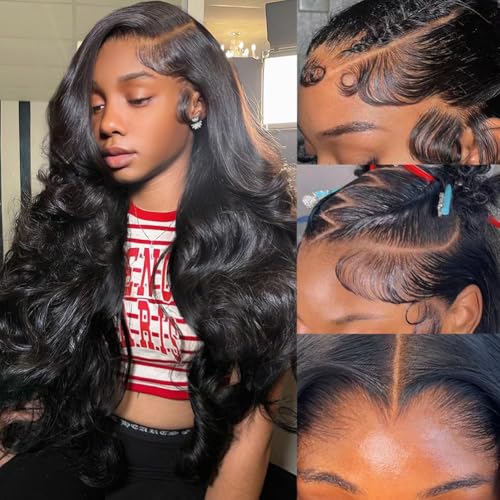 Erqq 22inch 13x6 Lace Front Wigs Human Hair Pre Plucked 180% Density Body Wave HD Lace Front Wigs Frontal Wigs for Women Human Hair Wig with Baby Hair Natural Color