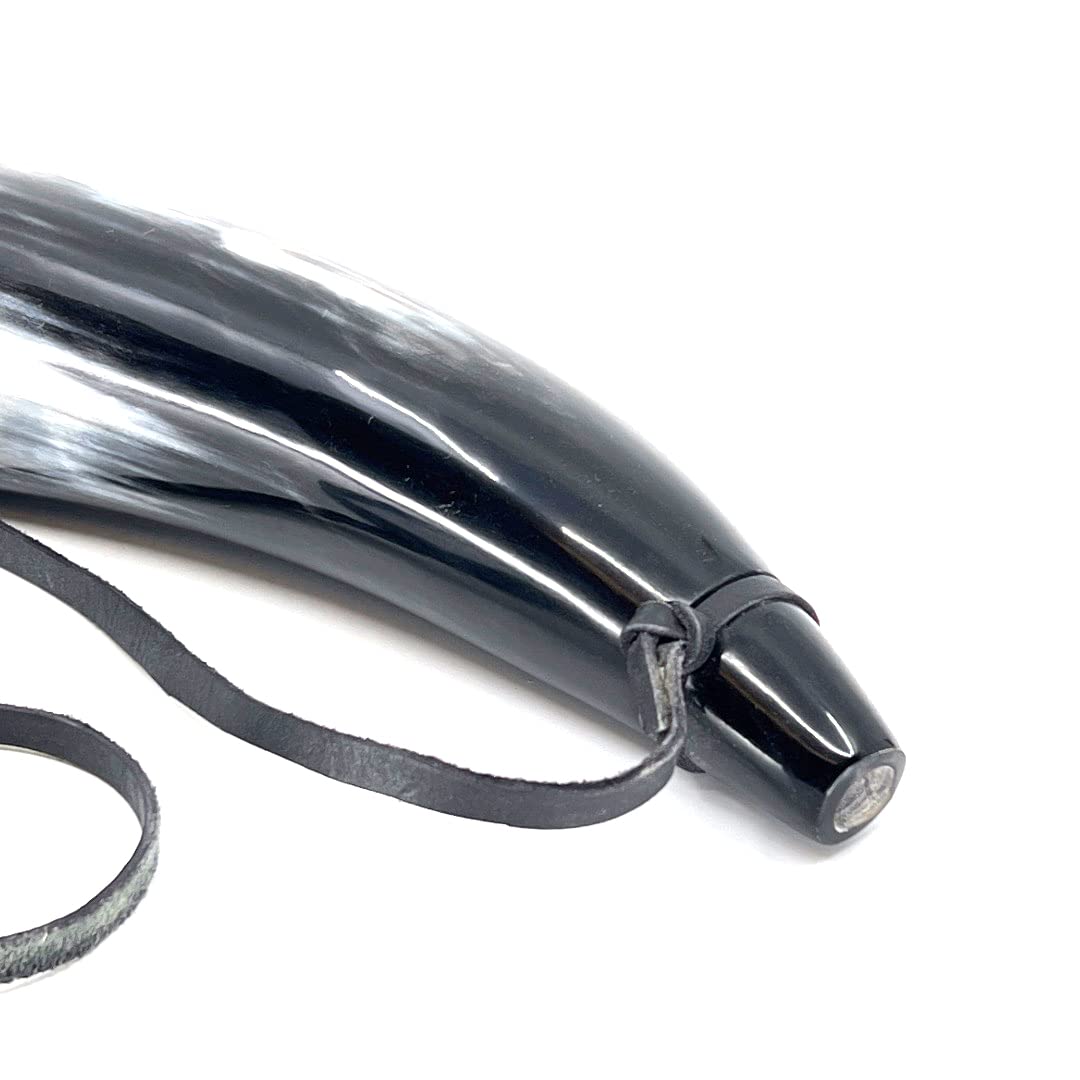Ochsenhornhorn mit Lederband, Wikinger-Kriegs-Blashorn, Trompete, 25,4 cm, dunkel poliertes Blashorn, Trompeten-Stil, Jagdhorn, perfekt für Nachspielen