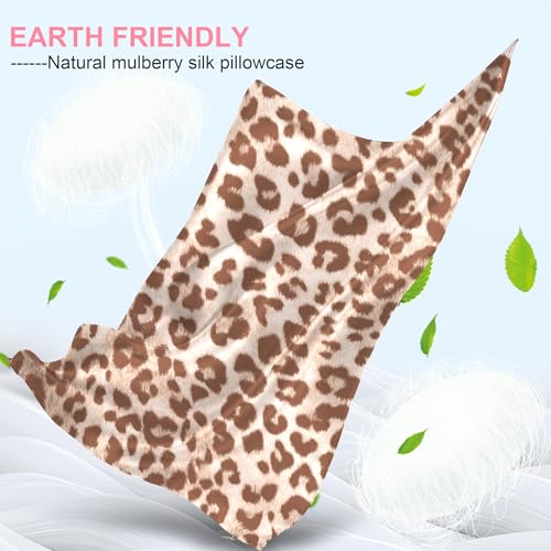 Mulberry Silk Pillow Cases Queen Size with Hidden Zipper, Ultra Smooth and Soft Breathable Cooling Silk Satin Pillowcase for Hair and Skin, Gifts for Women Men (Leopard Beige, 20x30 Inches, 1 Pack)