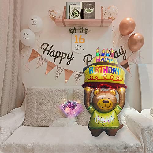 Bear Balloon Happy Birthday Bear Balloons 49" Foil Inflated Mylar Bday Balloons Brown Bears Party Favors Decorations Party Supplies Helium Large Animals Big Ballon #TOP1