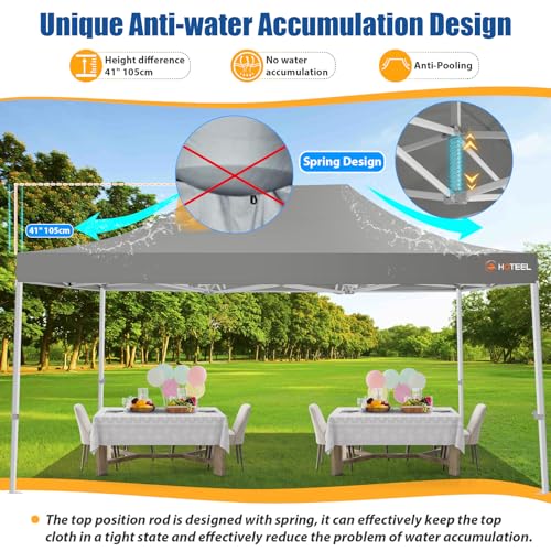 Image of HOTEEL 10x15 Pop up Canopy Tent for Parties, Heavy Duty Easy Setup Tent Without Sidewalls, Outdoor Commercial Instant Gazebo for Wedding Event, with Roller Bag & Sand Bags, Grey(Hexagonal Frame)
