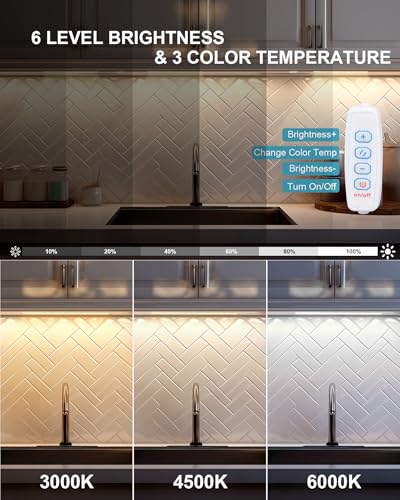 Image of JUSJUBR Under Cabinet Lighting Plug in, 3 Pcs 12 Inch 3 Color Temperature Under Counter Lights for Kitchen, Dimmable Led Under Cabinet Lights with Memory Function for Closet, Desk