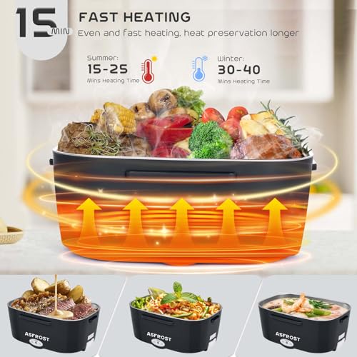 AsFrost 3 IN 1 Electric Lunch Box for Car/Truck Home/Work(12V/24V/110V), 80W Faster Heated Food Warmer for Adults, Portable & Leakproof Electric Food Lunch Box with 1.5L+0.45L Food Container-Black