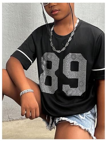 SOLY HUX Girl's Y2k Jersey Shirts Number Graphic Rhinestone T Shirts Short Sleeve Streetwear Tee Tops4