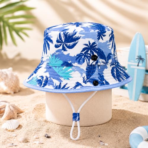 Image of VRITRAZ Unisex Kids Printed Bucket Hat | UV Protection Sun Hat with Adjustable Chin Strap & Summer Beach Travel Outdoor Cap for Toddlers & Children (4-12 Years)