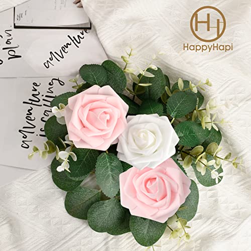 Happyhapi 50Pcs Artificial Flowers Roses Bulk Light Pink Foam Fake Roses With Stems For Wedding, Bridal Shower Decorations Fake Flowers Centerpieces Tables Decorations #TOP3