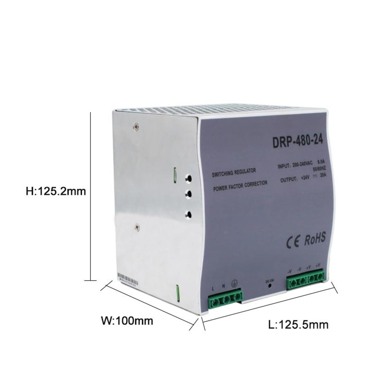 Zasilacz impulsowy, 480W DC 12V 24V 36V 48V napięcie wyjściowe 10A 13.3A 20A 40A DRP-480 typ szynowy przełączający transformator zasilający(DRP-480-36V 13.3A)