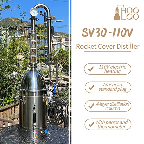 Hooloo Alcohol Distiller Still For Home Use Kit 304 Stainless Steel Whiskey Making Kit With Thermometer Whiskey Brandy Vodka 8Gal (30L) (Sv-30-110V) #TOP5