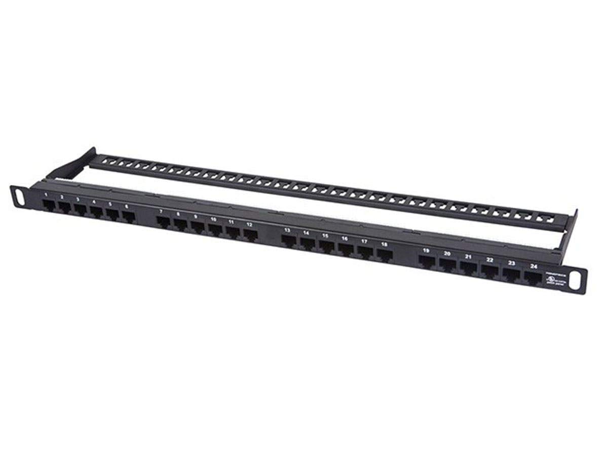 Monoprice Half-U UTP Cat5e Patch Panel - 24 Ports - 19 Inch | Dual IDC - SpaceSaver