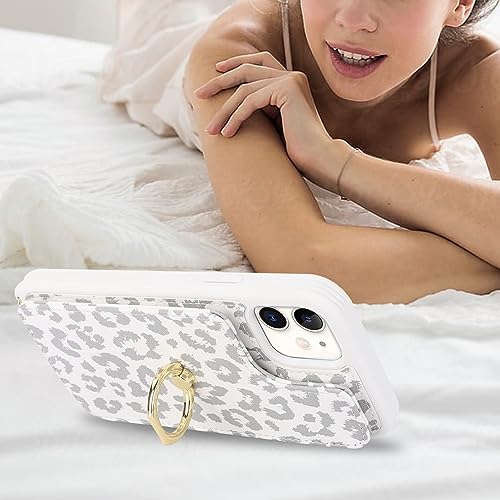 Image of for iPhone 12 Mini Case with Card Holder and Strap for Women,Crossbody Lanyard,Kickstand Ring Stand,Snap Clasp,RFID Blocking,Cute Phone Wallet Cases 5.4 inch(White Leopard)