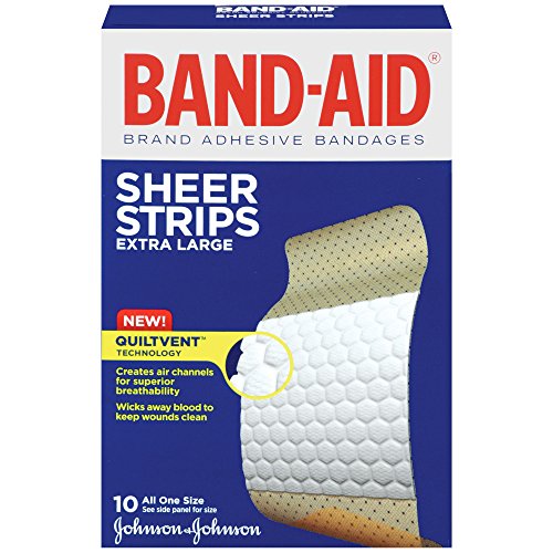 Band-Aid Brand Adhesive Bandages, Sheer Strips, Extra Large, 10 Count (Pack of 2)