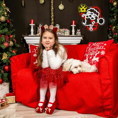 Image of LUCUNSTAR Christmas Neon Sign Dimmable LED Santa Claus raises stars Light up Sign for Bedroom USB Powered Home Party Living Room Cafe Bar Outdoor Wall Decor