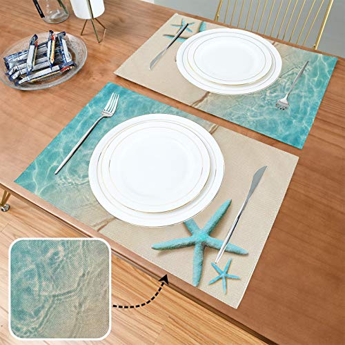 Beach Starfish Placemats Set Of 6 Summer Ocean Coastal Table Mats Blue Sea 12X18 Inches For Dining Kitchen Outdoor Party Holiday Decor #TOP4