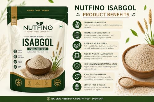 Image of Husk, 1kg (Sat-Isabgol) | Nutfino Psyllium Husk, 1kg (Sat-Isabgol)100% Natural Soluble Fiber Supplement Supports Gut Health & Regular Bowel Movements