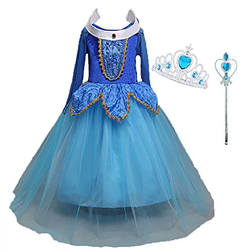 LiUiMiY Disfraces Niña Princesa Vestido de Manga Larga Carnaval Tul Tiara Cosplay Wedding Party Vestido de Carnaval de Cumpleaños para Niñas