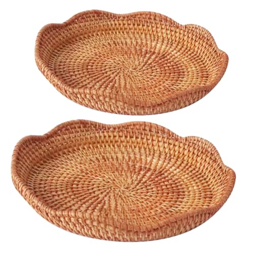 Ciieeo 2Pcs Natural Wicker Woven Basket for Fruits and Snacks Decorative Storage Basket for Sundries Elegant Desktop Organizer for Home and
