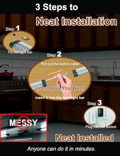 Image of EBD Under Cabinet Lights Touch LED Under Cabinet Lighting Built-in Adjustable Cable No Messy Wires! 6 Pcs Super Bright Light Bar 6500K Cool White 2100Lm Good for Timer & Smart Plug