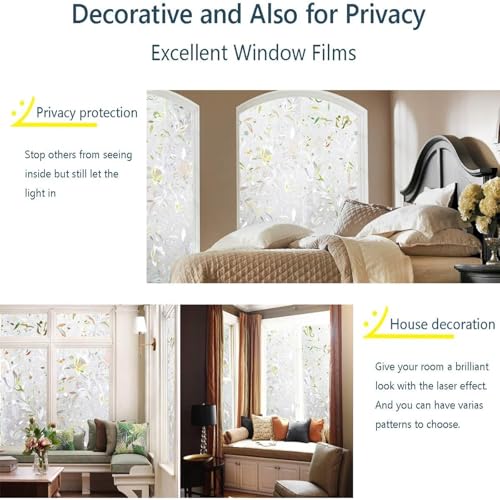 Image of LEMON CLOUD Window Film, Decorative Window Privacy Film, 3D Stained Glass Window Sticker,Anti-UV Sun Blocker Heat Control for Home(Rainbow Tulip Design,11.8 x 78.7 inches)