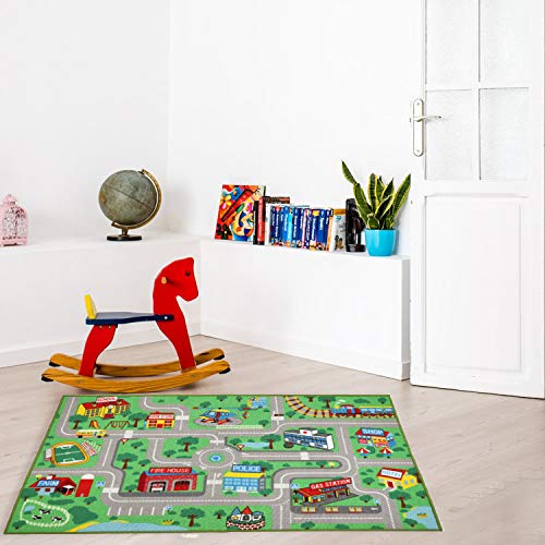 Image of Yincimar Kids Play Rug for Playroom 5.2x3.3 ft Town City Road Map Car Mat Play Mat Educational Learning Carpet Area Rug for Boy Girl Toddler Bedroom Playroom