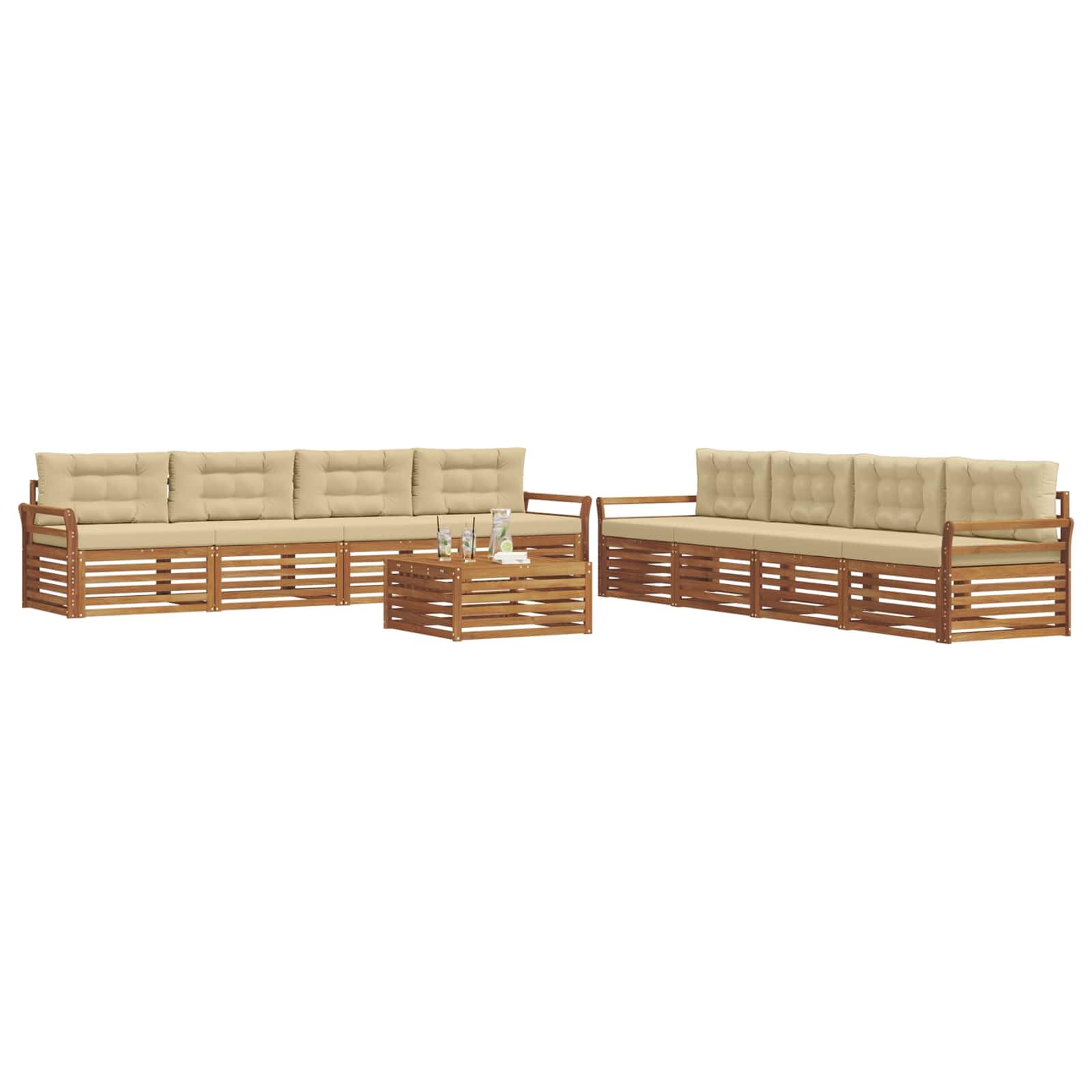Gartenmöbelgarnitur mit 9 Teilen aus massivem Akazienholz für Terrasse und Balkon wetterfestes Sitzgruppen-Set mit modularen Sofas und Tisch für modernen Außenbereich