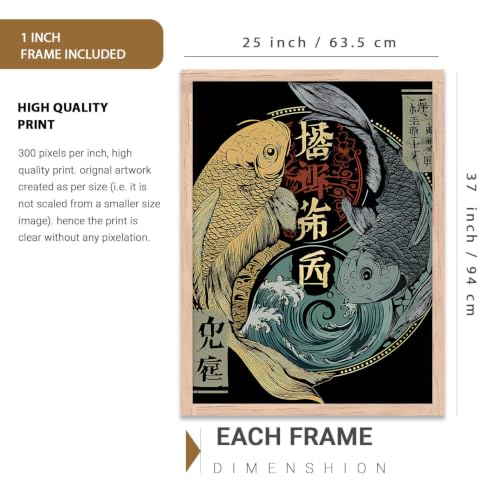 Image of kotart Aesthetic Japanese Nature and City View Wall Framed Posters | Japanese Nature and City View Framed Poster for Living Room Bedroom Gaming Room Studio Wall Decor Set Of 3 (35x37 Inch)