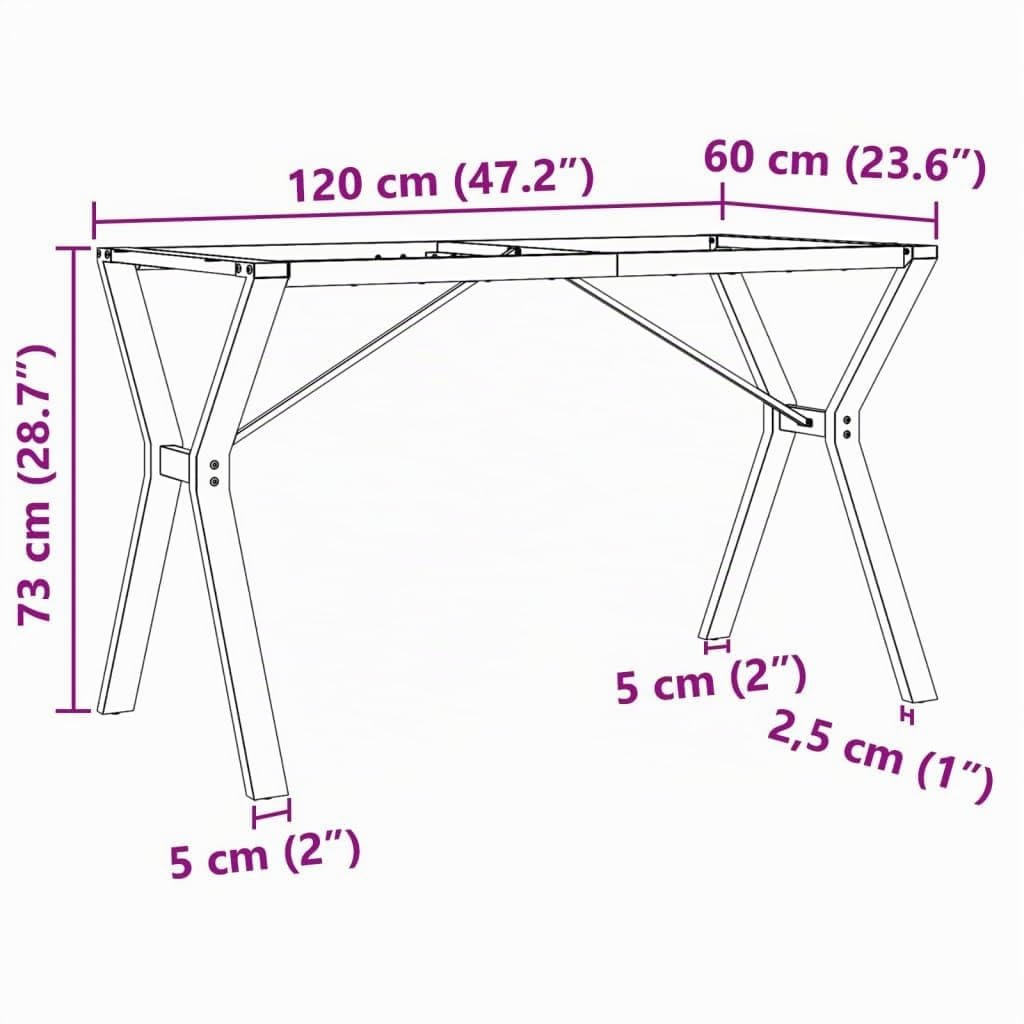 vidaXL Telaio Gambe a Y per Tavolo da Pranzo 120x60x73 cm in Acciaio