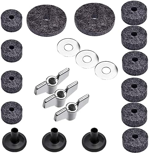21Pcs Cymbal Replacement Accessories, Cymbal Felts Hi-Hat Clutch Felt Hi Hat Cup ,Replacement for Drum Set ,Felt Cymbal Sleeves with Base Wing Nuts and Cymbal Washer for cymbal stackers (grey)