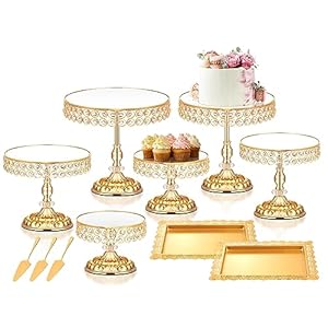 12 Pieces Gold Cake Stand Set, Vintage Cake Display Stand with Crystal Edge and Cupcake Display Tray, Dessert Table Display Set for Wedding Party Baby Shower Anniversary Celebration
