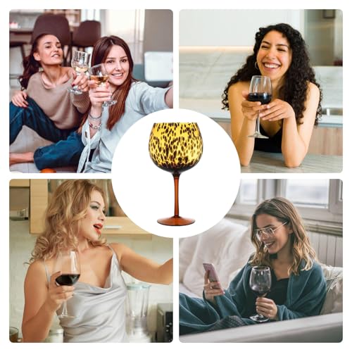 Leopard Print Goblets - Cocktail Wine Glasses for Party Celebration | Glass Material with 610ml Capacity, Stylish Animal Pattern, Elegant Drinkware Accessory for Kitchen Bar Wedding Birthday Christmas - immagine 6