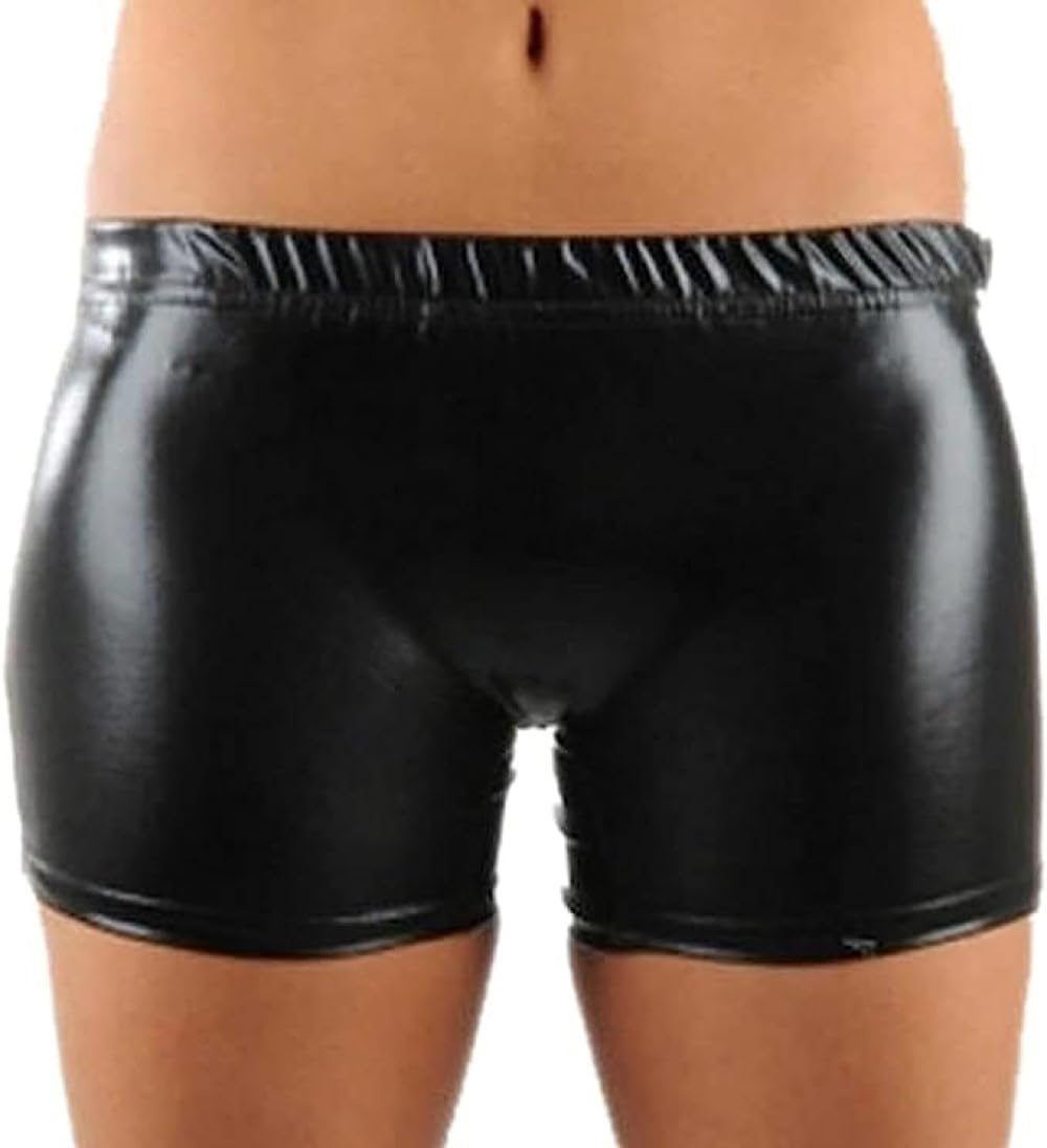 Women's Black Metallic Hot Pants Shorts Shiny Stretch Rave Disco Clubwear Bottoms (, 2XL)