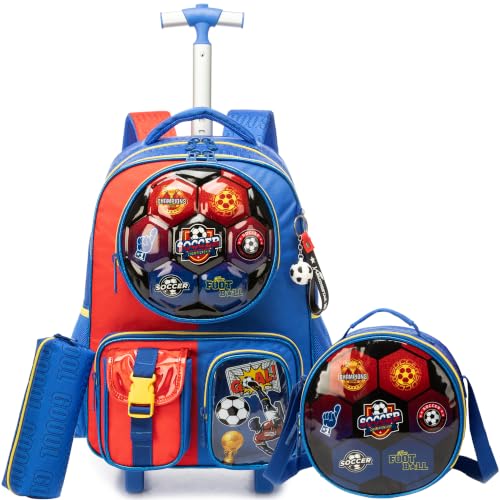 Mochila com rodinhas MYHSBYO para crianças, meninas e meninos, bolsa de rodinhas para estudantes do ensino fundamental e jardim de infância, Medium, Futebol