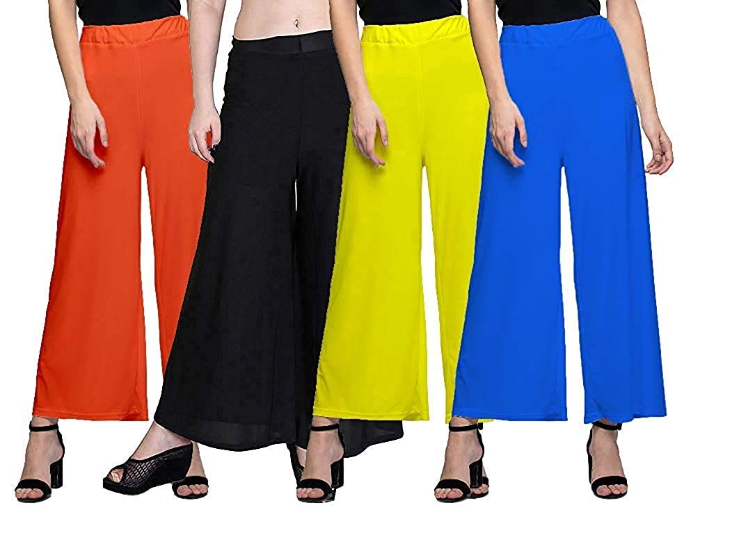 triplet Jagmoolya Products Women's Latest Trendy Stylish And Fashionable Designer Casual Rayon Mid Rise Loose Palazzo For Women And Girls(Free Size) Combo(Pack Of 2) (Sky Blue And Yellow)-picture-21