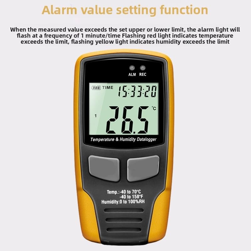Registrador de datos de temperatura y humedad USB, pantalla LCD, alarma de luz sonora for cadena de frío, almacén y laboratorio