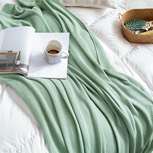 Yiruio Blanket Throw Bamboo Organic 100% Cable Knit For Bed Summer Queen Twin Size Keep Cool Hot Day & Night (70'' X 80'', Green) #TOP4