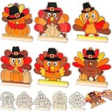 Yousoontic 24 Pcs Color Your Own Thanksgiving Turkey Tabletop Signs DIY Cute Turkey Wood Signs Thanksgiving Day Crafts Gifts for Kids Autumn Fall Harvest Home Table Wooden Decorations