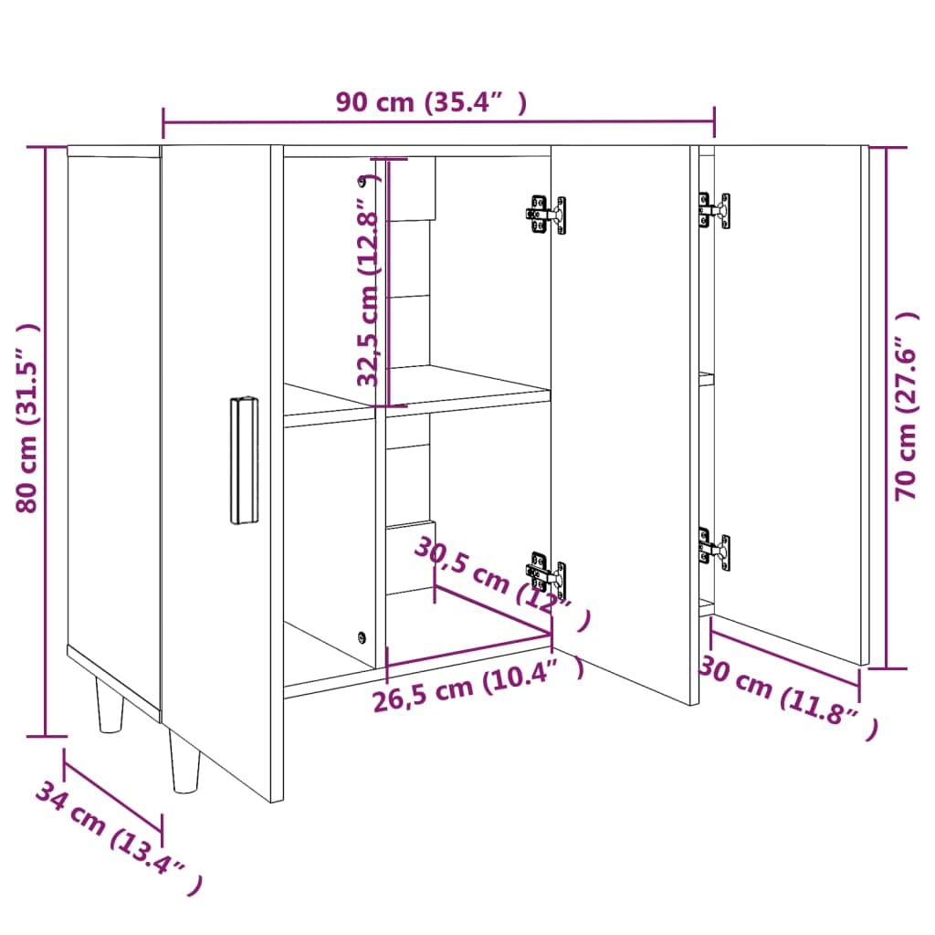vidaXL Buffet Armoire de Rangement Organisateur de Maison Meuble de Rangement Armoire de Salon Intérieur Chêne Sonoma 90x34x80 cm Bois d'Ingénierie
