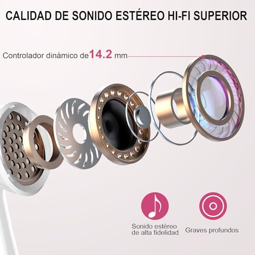 Renimer-Auriculares-Inalambricos-Bluetooth-Auriculares-Bluetooth-53-48-Horas-Estereo-HiFi-con-Reduccion-de-Ruido-IP7-Impermeable-Cascos-Inalambricos-Comodidad-Ligera-Carga-Rapida-USB-COro-Rosa