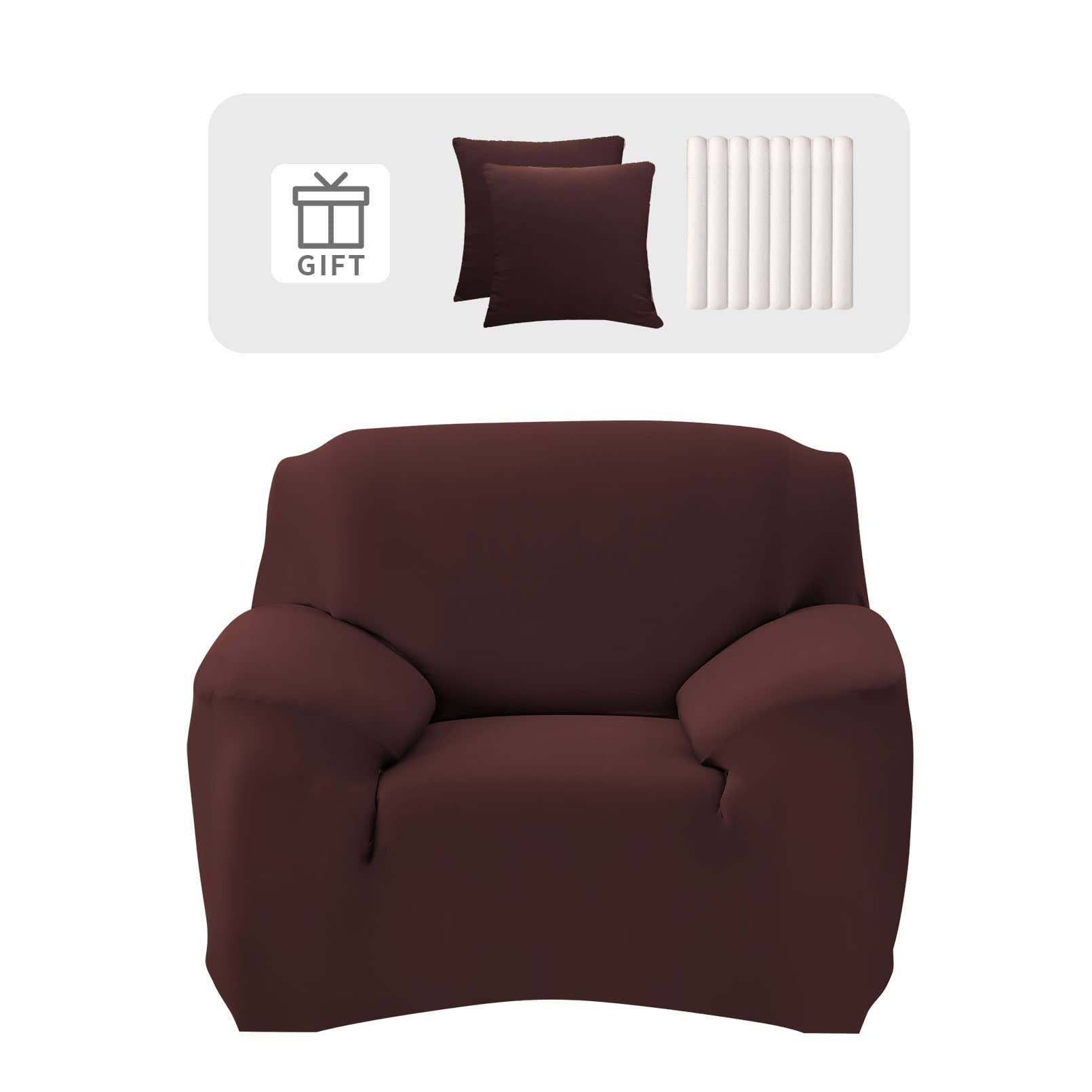 Lydevo Copridivano Elasticizzato 1 Posto Fodere Copri Divano con Braccioli con 2 Copricuscini Moderno Copridivano Fantasia Universale Antiscivolo Lavabile Divano Protector,Caffè
