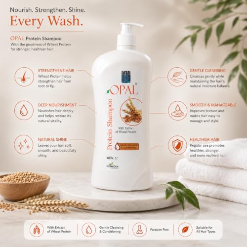 Image of OPAL Wheat Protein Shampoo for Dry & Damaged Hair | Nourishing & Shine-Enhancing Formula for All Hair Types for Men & Women | 1 Litre