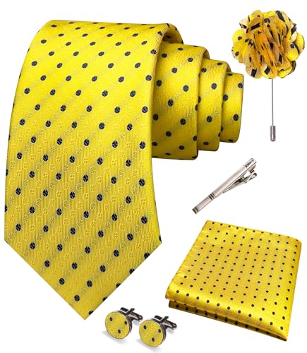 Image of JEMYGINS Mens Tie and Pocket Square,Lapel Pin,Cufflinks,Tie Clip Sets with Gift Box 5PCS