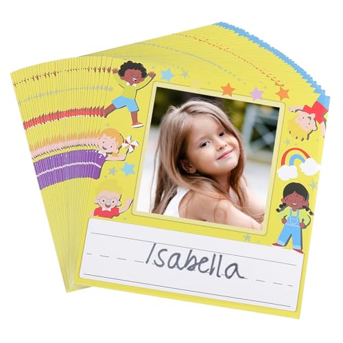Etiquetas de nombre autoadhesivas para aula, placas de identificación con imágenes