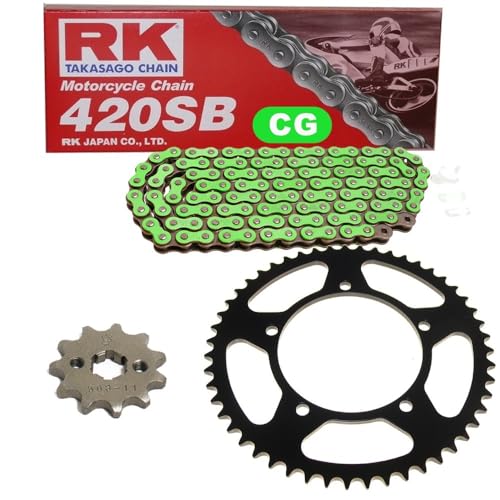 Kettensatz geeignet für Aprilia RS 50 Tuono 03-04 Kette RK CG 420 SB 124 offen GRÜN 11/47
