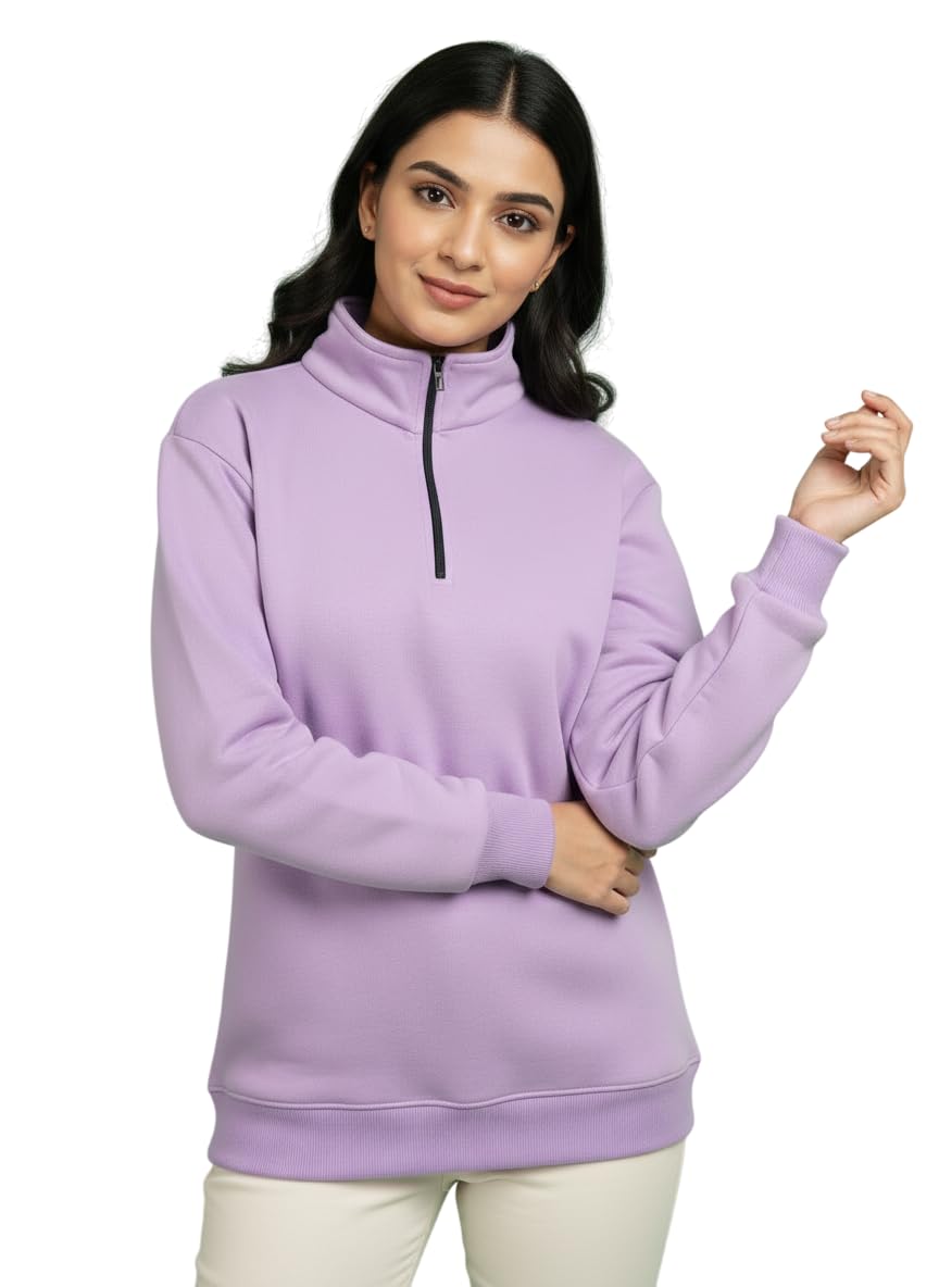 ameena store Women's Half Zipper Sweatshirt, Light Fleece, Tailored Fit, Winter Casual Pullover Top Winter (S to 2XL)-picture-16