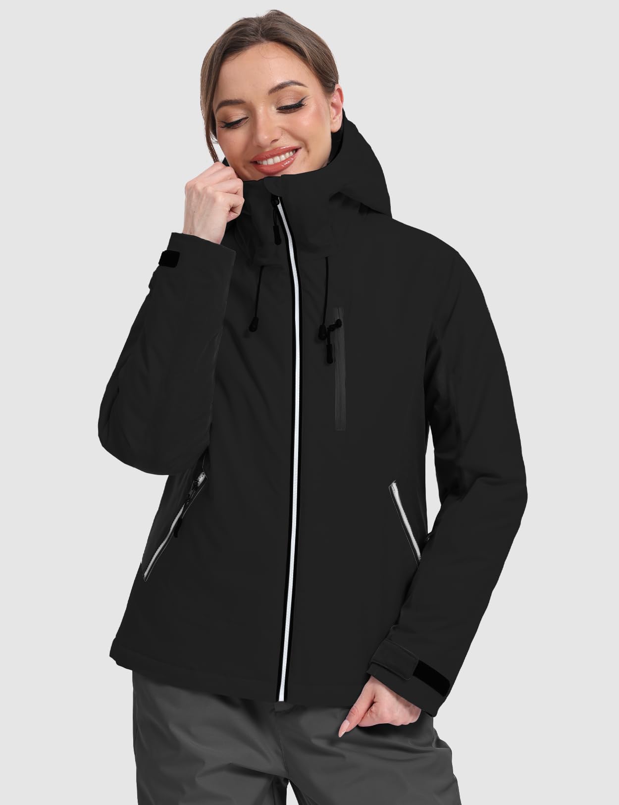 GEMYSE Veste de Ski Femme Imperméable Coupe-Vent Manteau Chaud Capuche Réglable Multi-Poches Randonnée Neige
