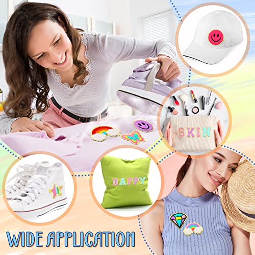 120 Pieces Chenille Letter Patches Iron On Patches Varsity Embroidered Patches Include 78 Pcs Sew Iron On Letter Patches 42 Pcs Star Heart Flower Patches For Jackets Clothing (Pink, Purple, Blue) #TOP3