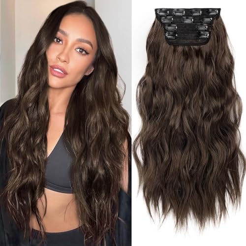 Image of KooKaStyle Wavy Thick Clip in Hair Extensions 20 inch Chocolate Brown