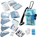 DEFTGET Waterproof First Aid Kit Travel Essentials HSA/FSA Eligible Small Emergency Survival Kits Mini Durable Lightweight for Minor Injuries Camping Hiking Backpacking (Aqua-Blue)